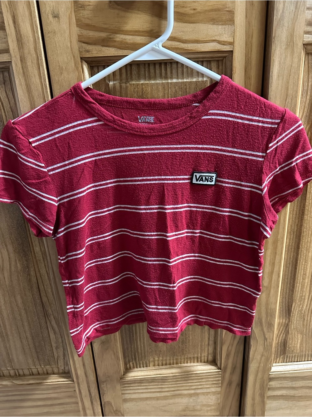 Vans Red & White Striped Crop Tee